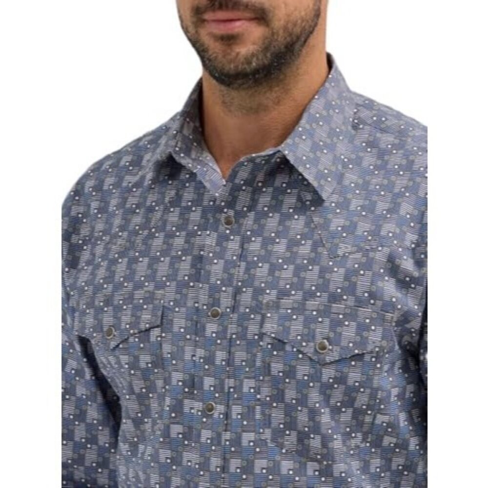 Wrangler 20X Men's Long Sleeve Competition Classic Fit Mod Print Snap Shirt Blue